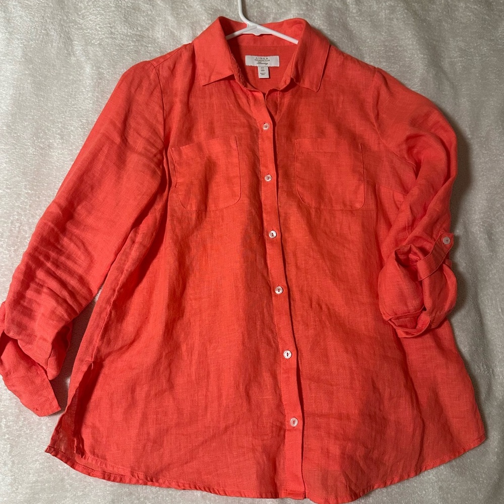 Charter Club Luxury Linen Shirt in Vibrant Coral (never worn!)
